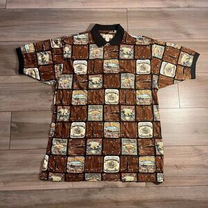 Kamala Brown Pattern Casual Hawaiian Polo Shirt Men Medium Bin O-44‎